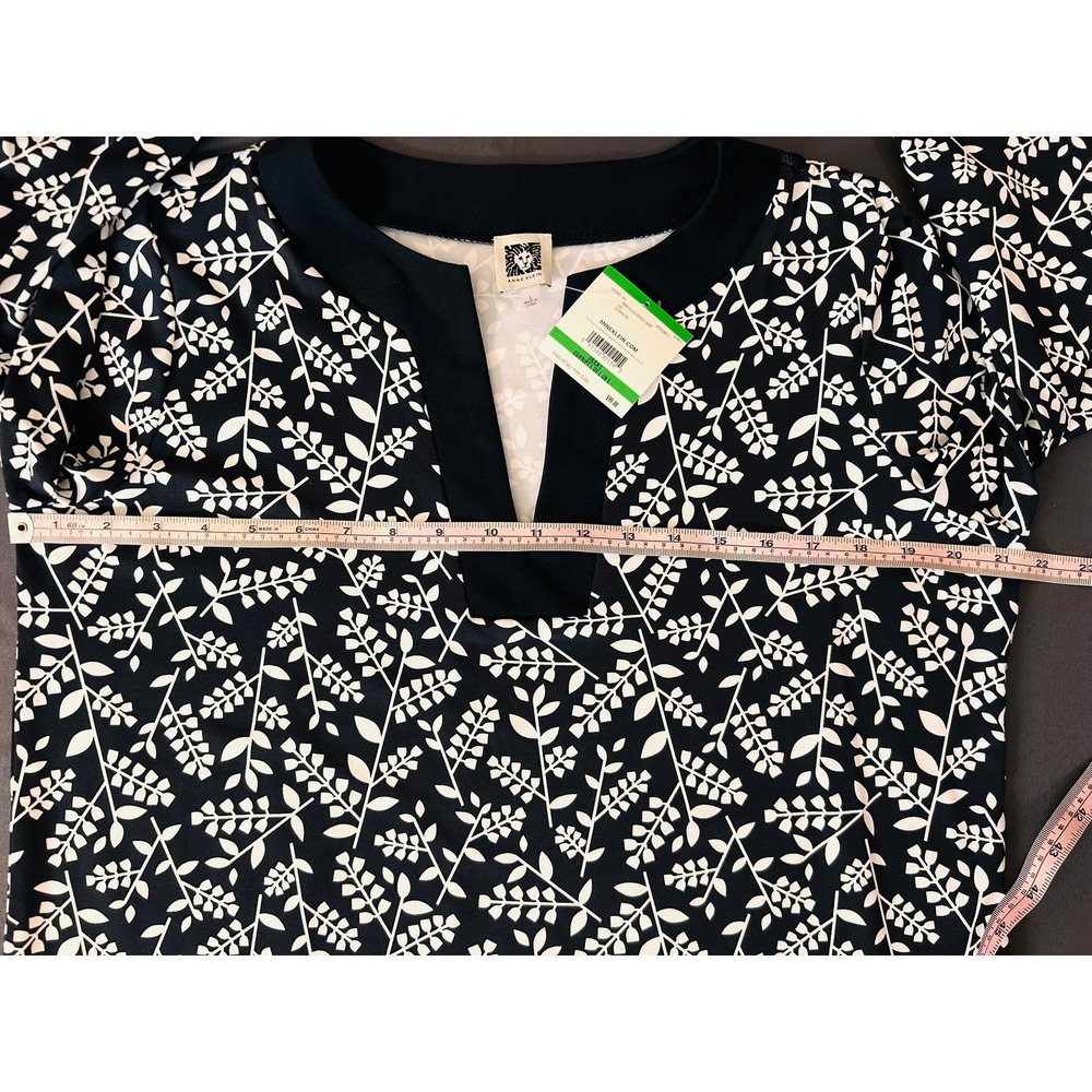 NWT ANNE KLEIN Womens Black White Leaf Print V Neck Tunic Dress Large L MSRP $99 - Picture 5 of 8